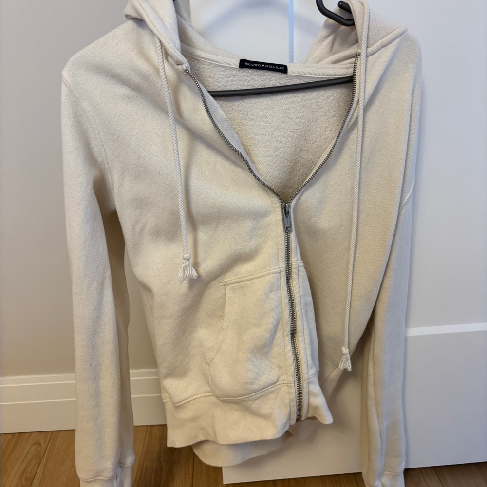 Brandy Melville Off-White Zip-Up Hoodie
